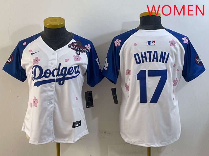 Women Los Angeles Dodgers #17 Ohtani White Blue Sakura Edition 2025 Nike MLB Jersey style 2